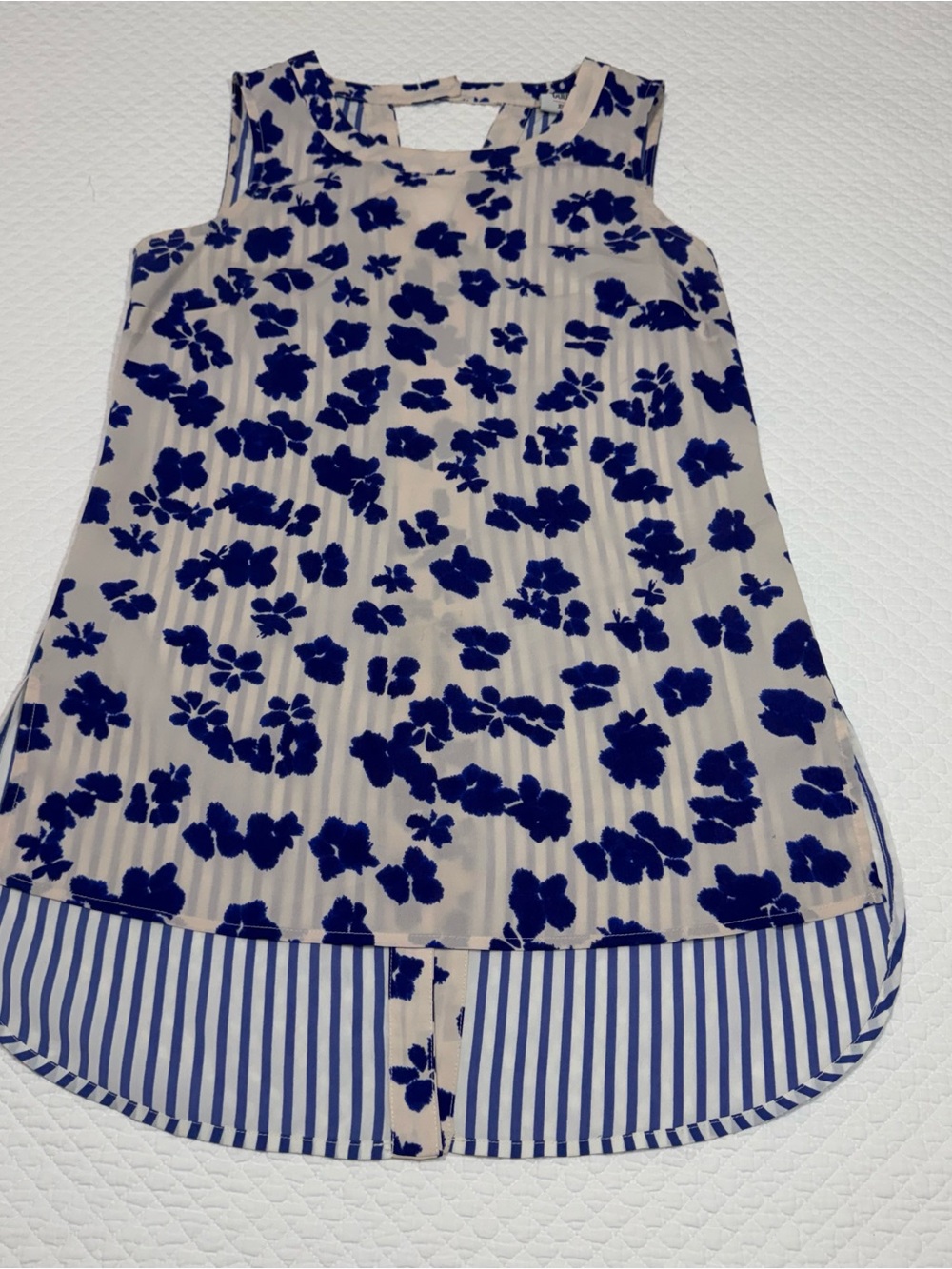 CAbi Cream & Navy Floral Sleeveless Camisole with Striped Hem